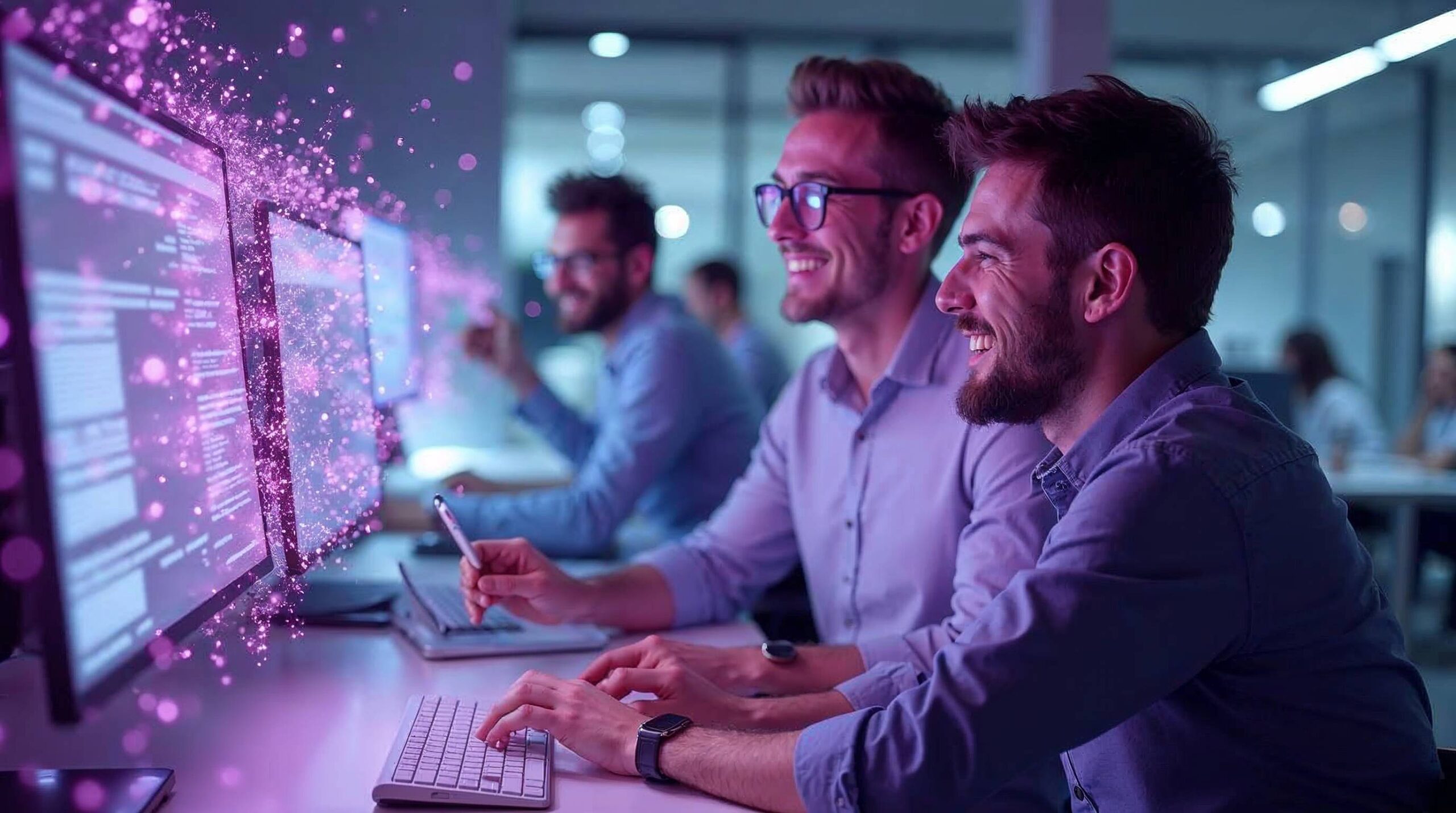 Conceptual visualization showing the digital marketing transformation in 2026, featuring AI neural networks, website interfaces, and data analytics dashboards merging together in a futuristic purple and white color scheme